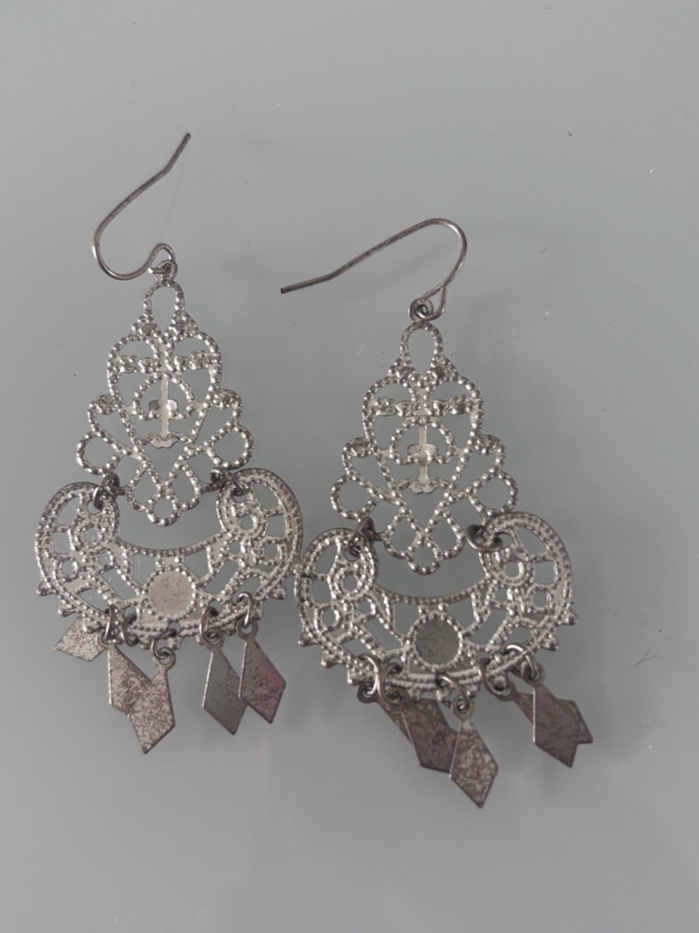 Boho Drop Chandelier Earrings Silver Filigree